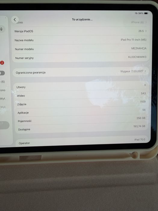 ad Pro 11 M5 256GB 5G Cellular | Gwarancja 03.2027 | Jak nowy
