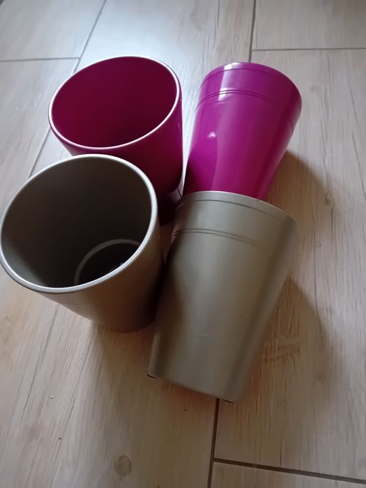 Doniczki 4 szt na storczyka szare i różowe