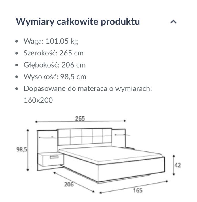 Łóżko 160 z szafkami nocnymi Kassel