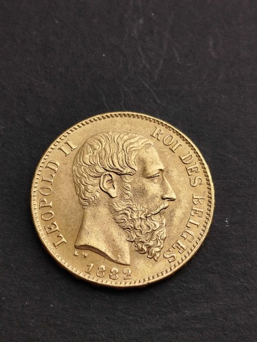 1882 - 20 Francos - Bélgica - Leopoldo II - Ouro