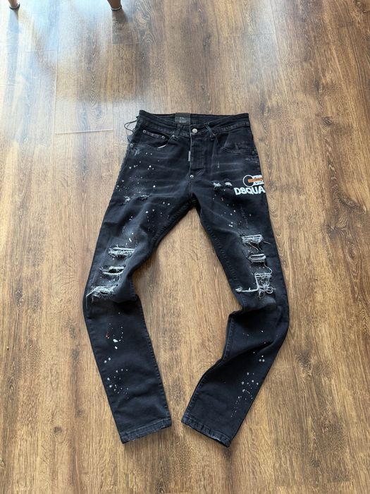 Nowe Spodnie Jeansowe DSQUARED2 Czarne Dziury Przetarcia Paint Rozmiar 42 / M - NOWE Z METKĄ
