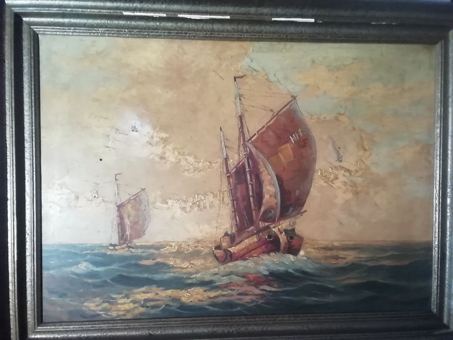 Obraz marynistyczny sygn. M. Gebert płótno olej wym. ok. 120x90 cm.