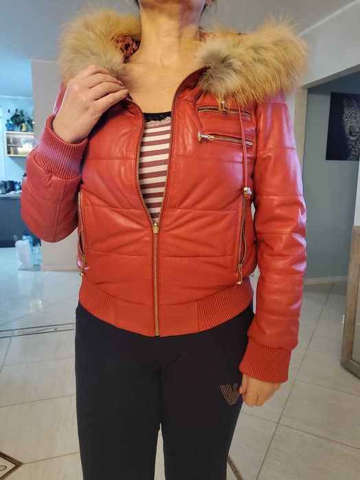 Kurtka z naturalnej skóry -Unikatowa czerwona