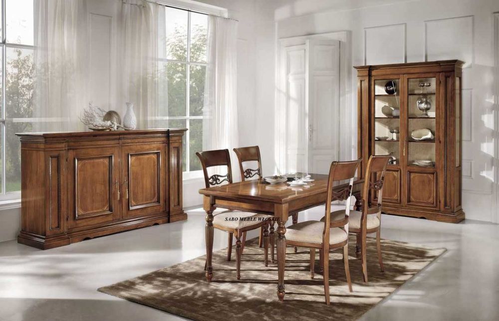 Klasyczny stół Genewa ryflowany prostokątny rozkładany orzechowy