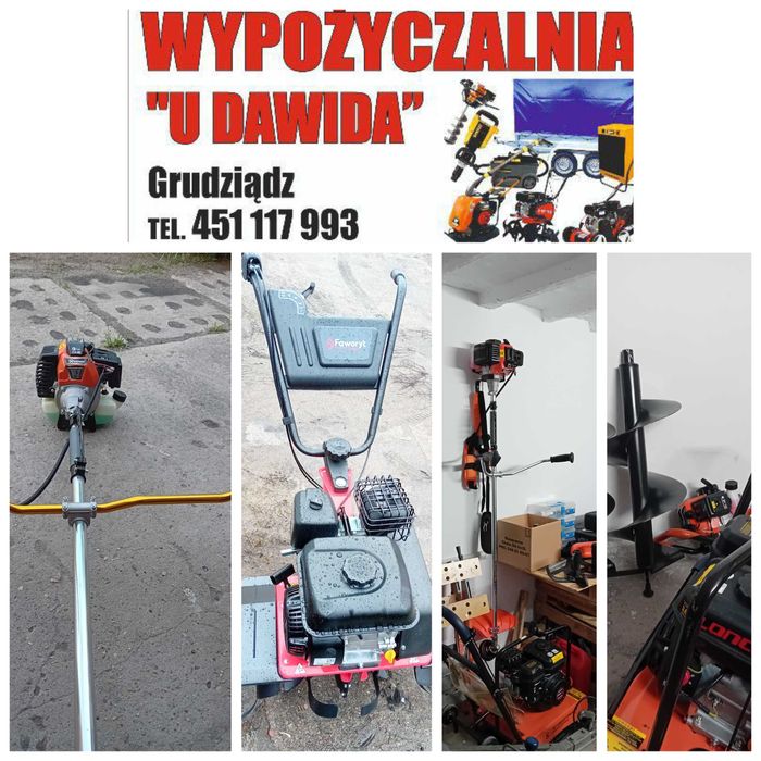 Wypożyczalnia sprzętu narzedzi wynajem zagęszczarka wiertnica wertykulator pilarka świder kosa spalinowa młot udarowy