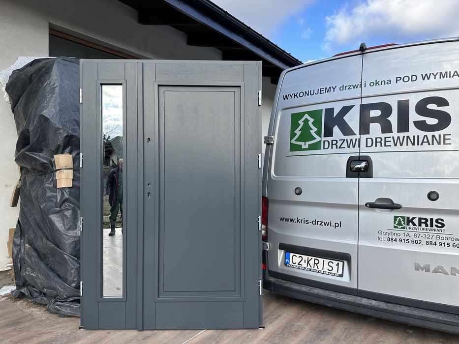 Drzwi zewnętrzne 800ofert drewniane dwuskrzydłowe antracyt cała Polska