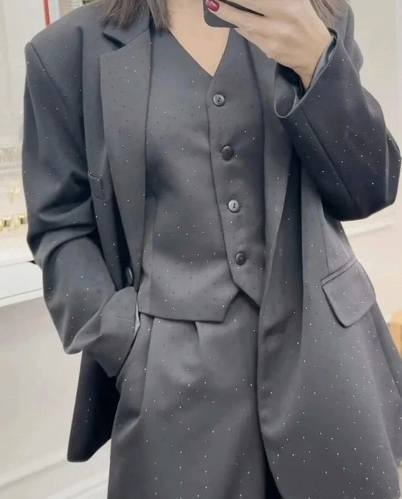 Komplet premium czarny garnitur Emo marynarka szerokie spodnie  blink