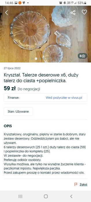 Kryształowy zestaw deserowy