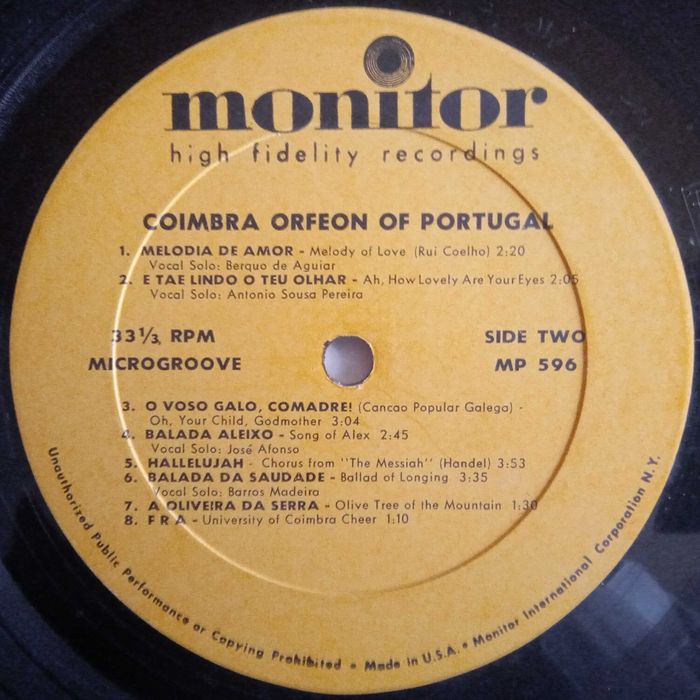 José Afonso	- - - - -		Coimbra Orfeon of Portugal	- - - - -	LP