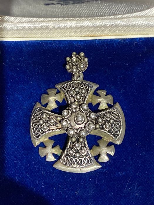 Cruz Jerusalém Prata contrastada 925 Antiga 4 cm 18 gr.