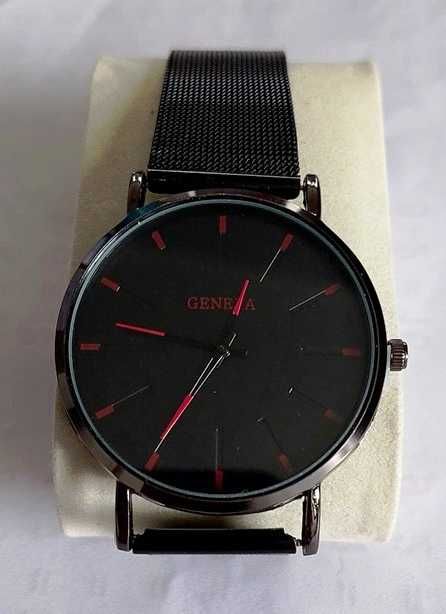 zegarek GENEVA czarny czerwony bransoleta