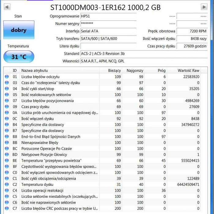 k14 Dysk HDD 3,5 SATA Seagate BarraCuda 1 TB SATA III  ST1000DM003-1ER162 7200r  dysk twardy - Sprawdzony skany bez badów
