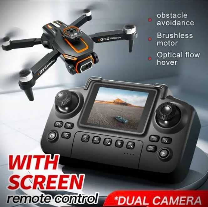 Квадрокоптер GT5 пульт з ЕКРАНОМ стабілізацією EIS двигуни БЕЗЩІТКОВІ