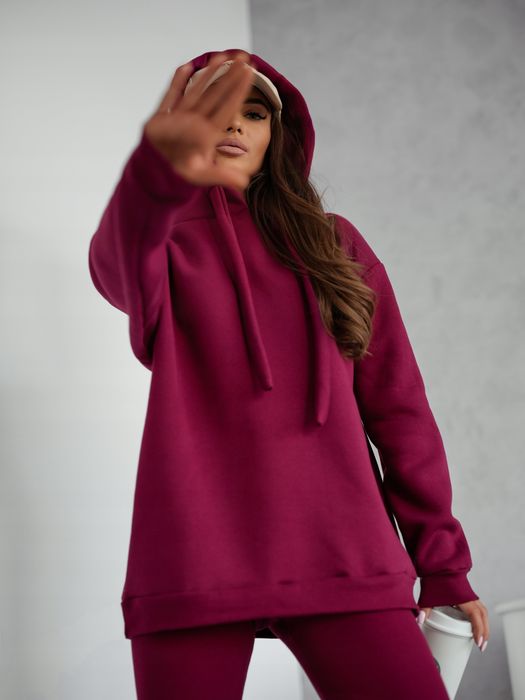 komplet bluza+legginsy prążek bordowy uniwersalny bawełna
