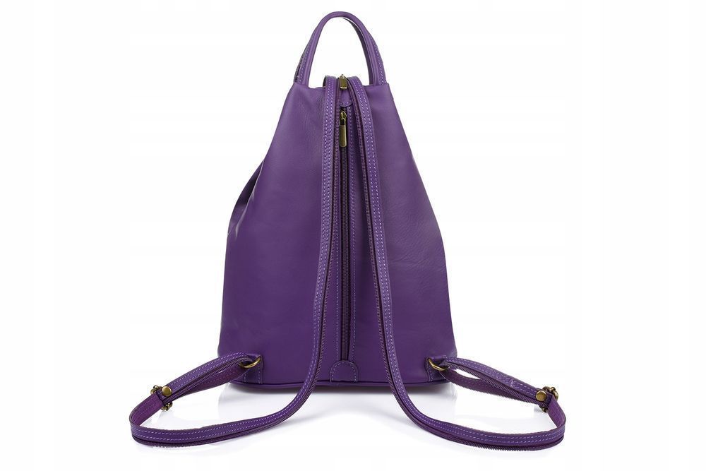 Fioletowy Vera Pelle Włoski Plecak Skórzany Damski