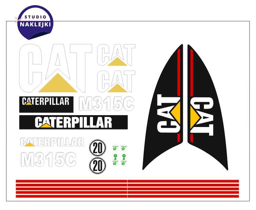 Naklejki Zestaw CAT M312/M315/M315C koparka kołowa Nalepki Caterpillar