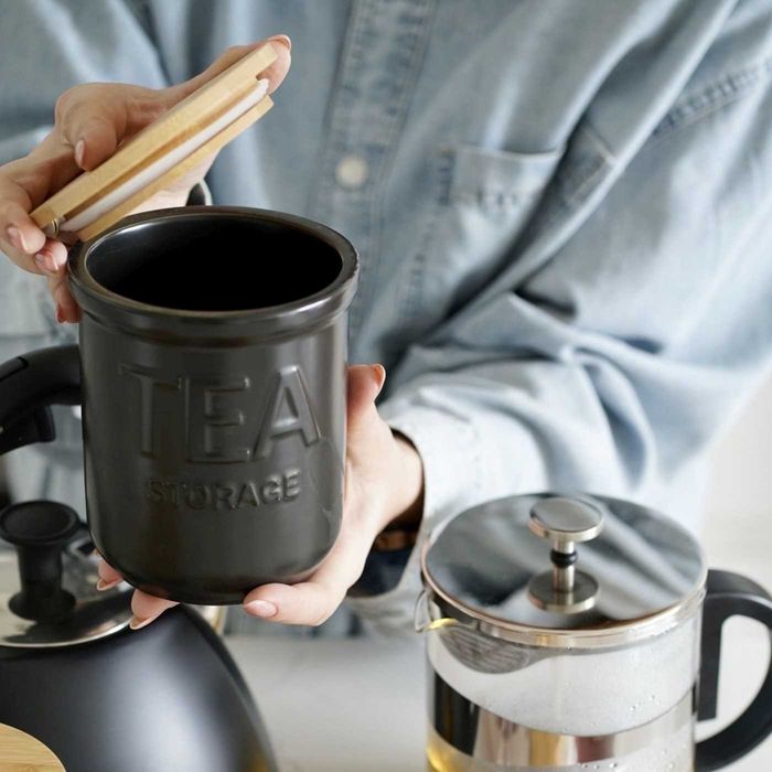 Nowy zestaw 3 pojemników ceramicznych czarne matowe kawa herbata cukie