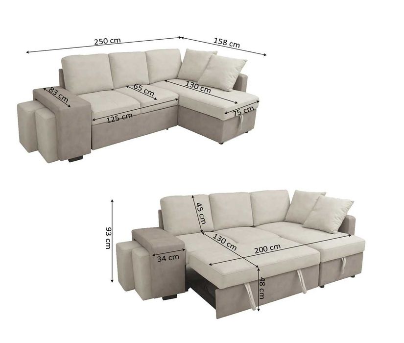 LIQUIDAÇÃO sofá-cama chaise longue e baú de arrumação 767€