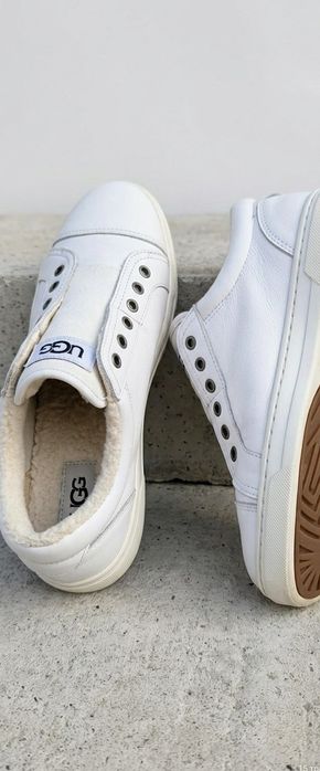 Шкіряні кросівки сліпони UGG Jass White Leather | Оригінал | Жіночі кеди угг23,5 см