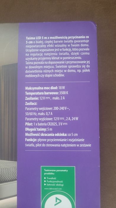 Taśma LED z regulacją barwy - ciepła. 5m - 2 op(10m) 18W pilot