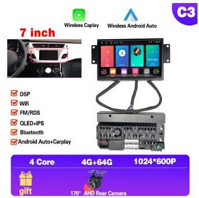 Rádio Android 7" para Citroën C3/DS3 – CarPlay, GPS e câmara