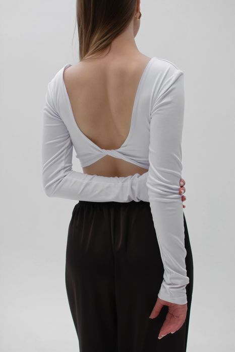 Топ з відкритою спиною з рукавами | Жіночі шовкові брюки