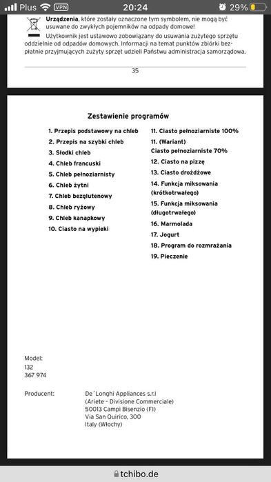 Automat do pieczenie chleba