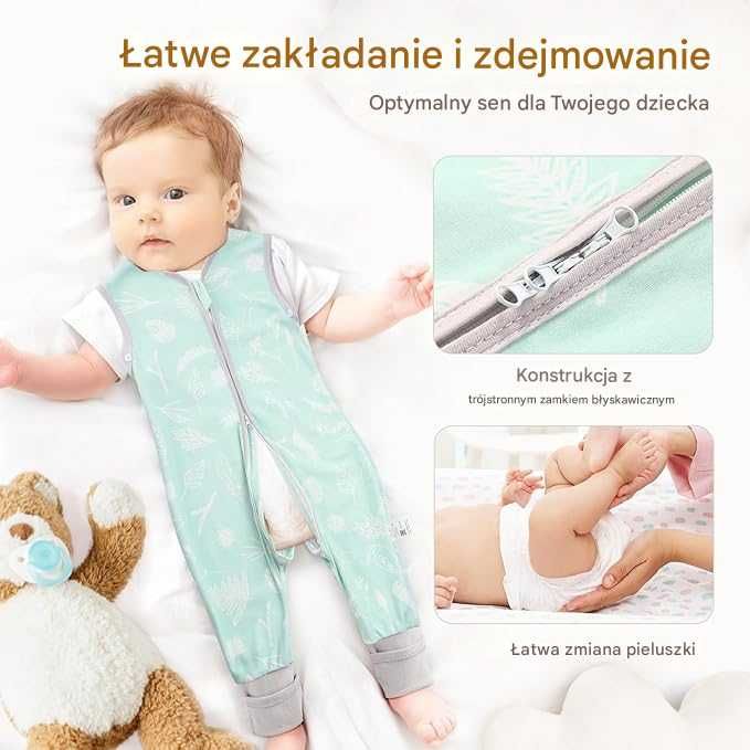 Nesri śpiwór niemowlęcy z nogawkami 100% bawełna Öko-Tex piżamka 80 cm