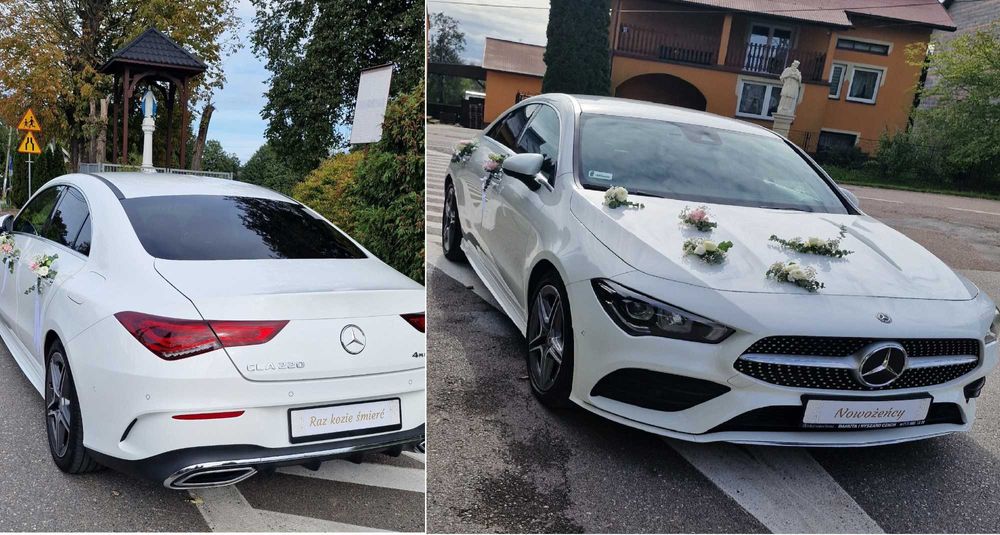 Auto do ślubu Mercedes CLA dekoracja gratis samochód wynajem