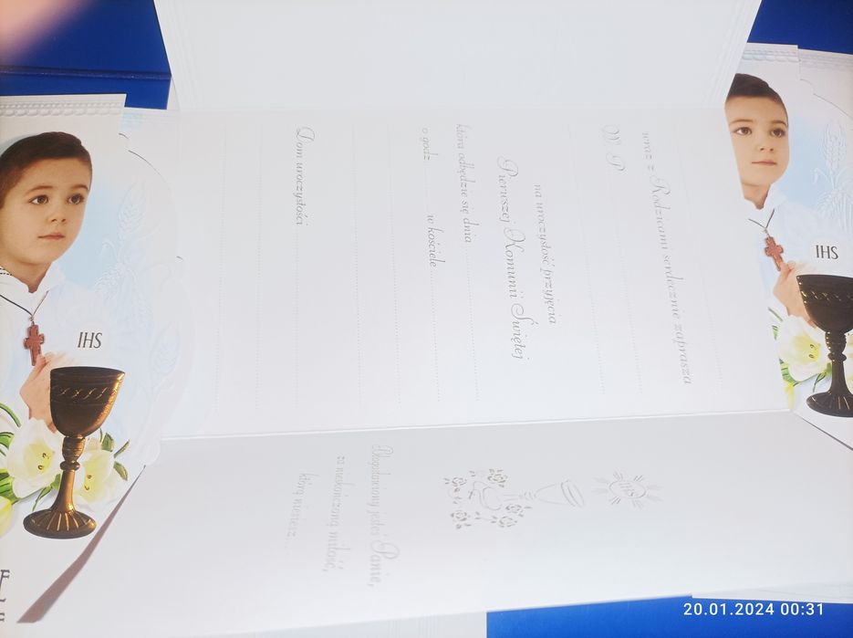 Zaproszenia na komunię dla chłopca