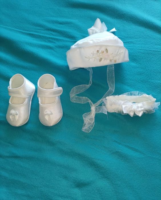 Sukienka do chrztu r.74 czapka opaska buty bolerko sweterek