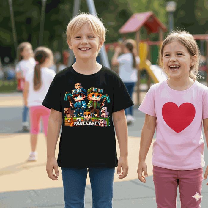 Koszulka dziecięca czarna – Pikselowy Świat – minecraft prezent 128