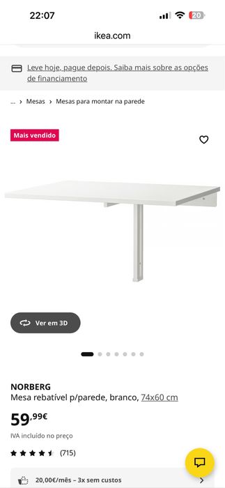 Mesa rebativel Ikea 74x60