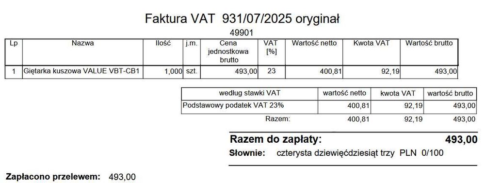Giętarka kuszowa VALUE VBT-CB1