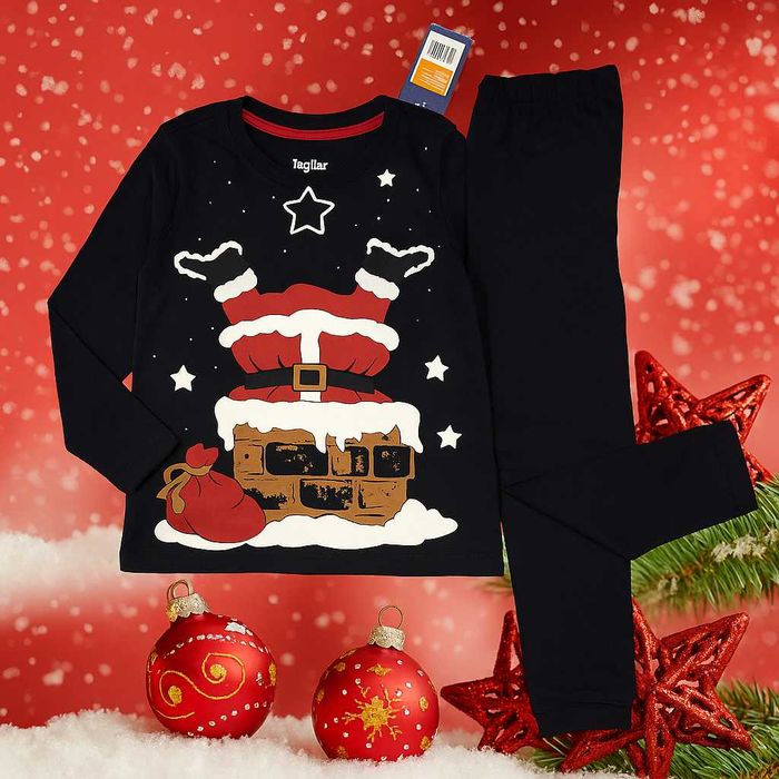 110-116 зріст Lupilu! Новорічна Піжама з Санта Клаусом синя з принтом