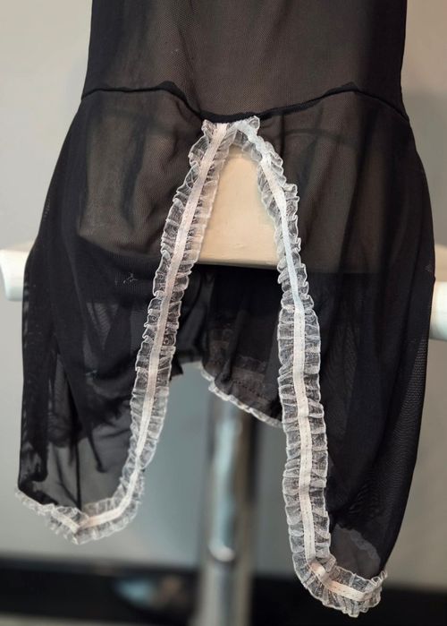 Halka Strój Czarny Pokojówka Rozcięcie z Tyłu M-XL