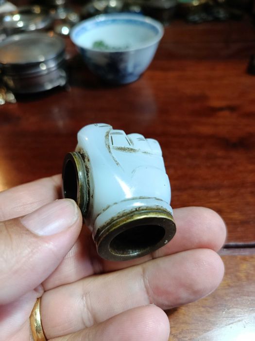 Cabeça de Cachimbo de ópio Jade imperial China séc XVIII 4 cm