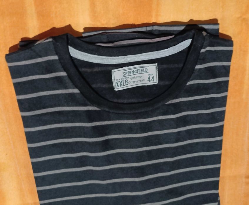 T´Shirt, Preta listada a cinza 100% algodão Tam XXL Springfield - Nova
