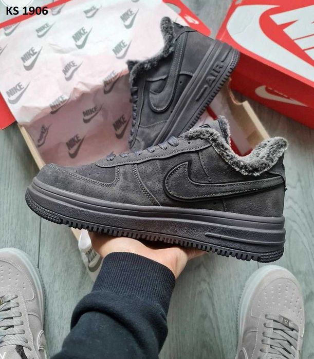 Мужские зимние кроссовки на меху Nike Air Force "Grey" 40-44