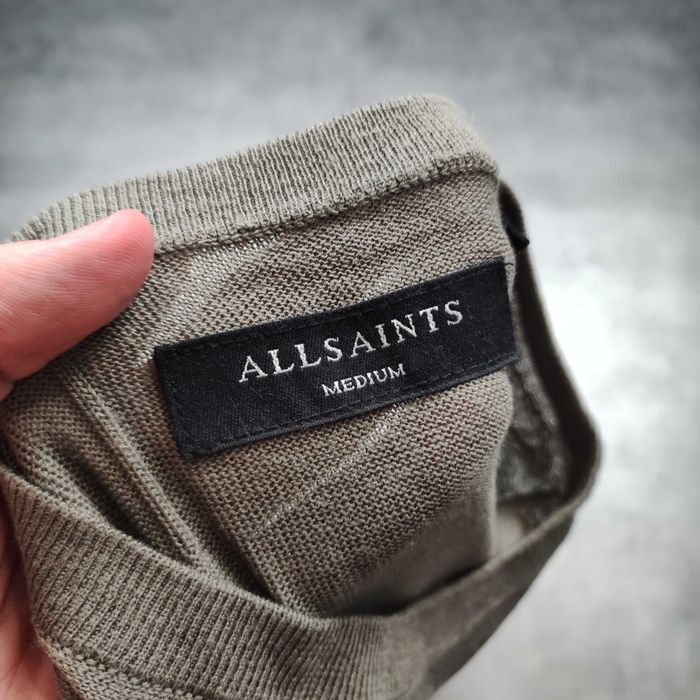 MĘSKI Elegancki PREMIUM Lekki Sweterek Sweter Oliwka AllSaints Haft Logo