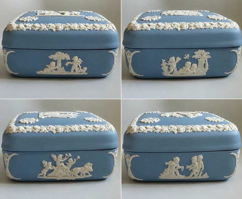 Яшмова скринька для прикрас Wedgwood Blue. Шкатулка. блакитний Веджвуд. Англія. Барельєф "Дедал та Ікар"