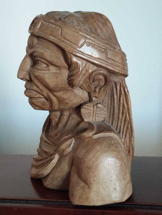 Chef Índio Indígena Americano - Escultura Madeira