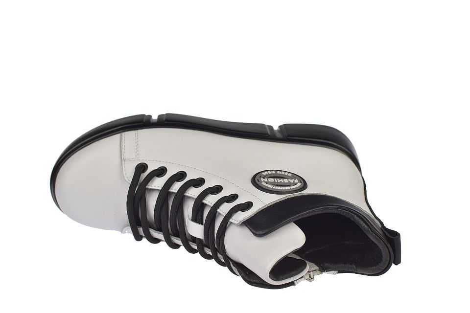 Botki damskie skórzane białe B-3-212 ocieplane zimowe trzewiki roz. 41