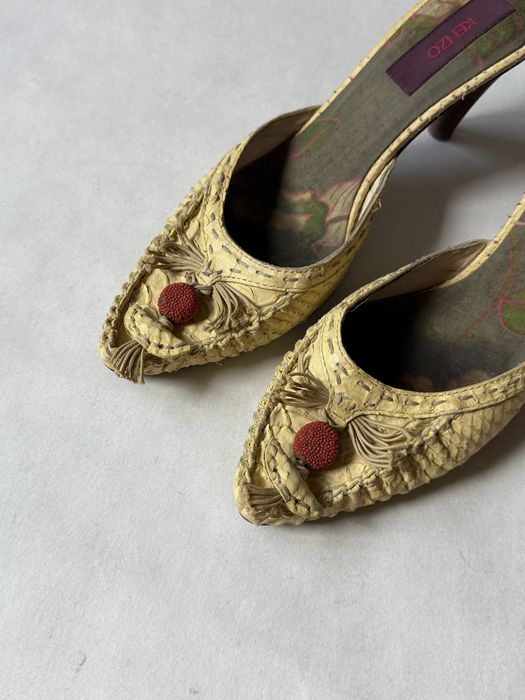 Kenzo Paris Y2K Kitten Mules Sandals Heels Shoes Snakeskin мюли сандали каблуки кензо