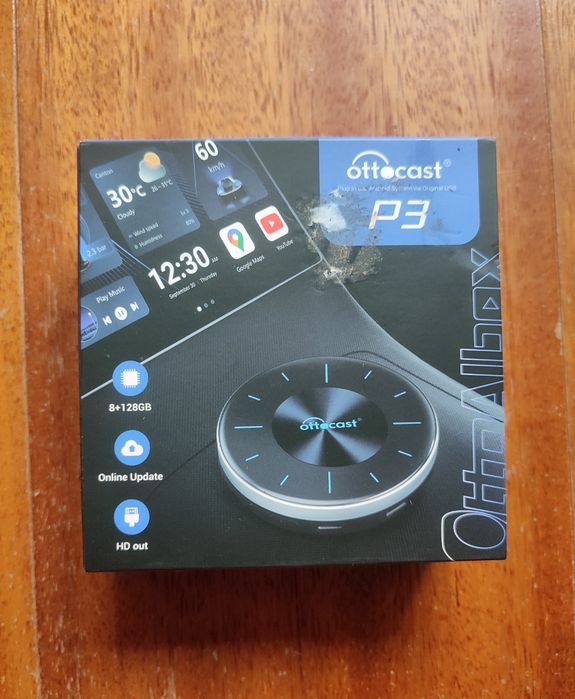 Ottocast OttoAiBox P3 - Conversor CarPlay/Android Auto com Fios para Wireless c/ Android 12 e 8+128GB - Nova Baixa de Preço