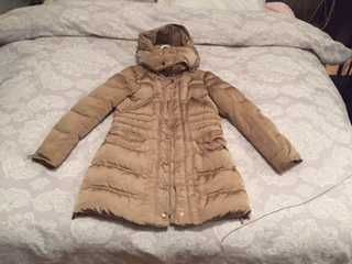 casaco de penas zara beje tamanho s