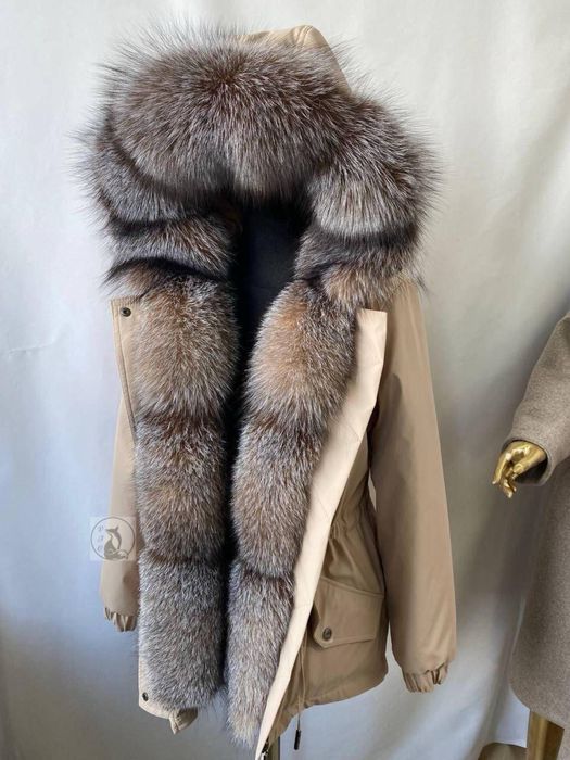 Зимняя куртка бежевая, парка с натуральным мехом блюфрост. Разм. 42-60