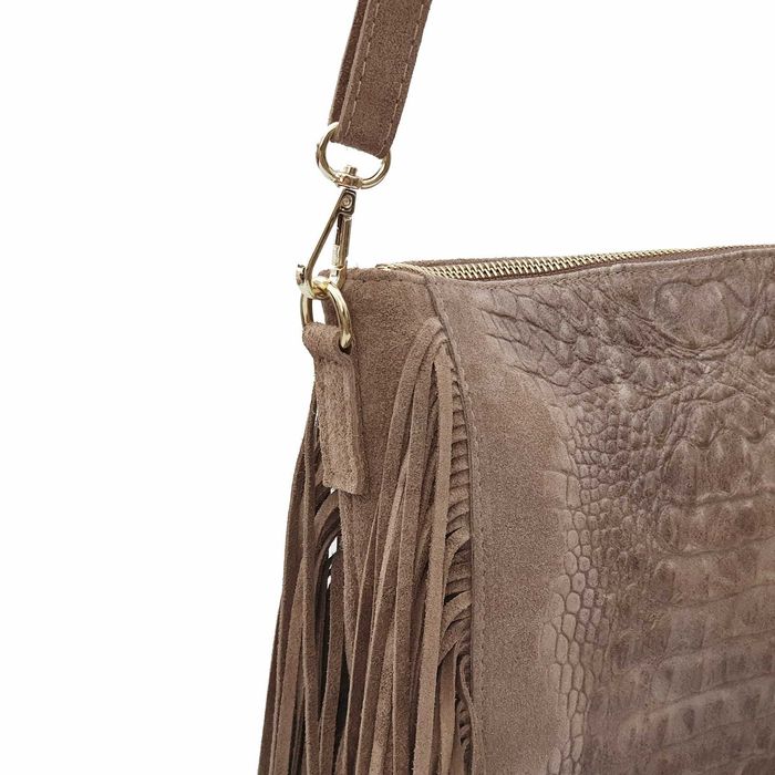 VERA PELLE torebka zamszowa listonoszka z frędzlami V001 chabrowa