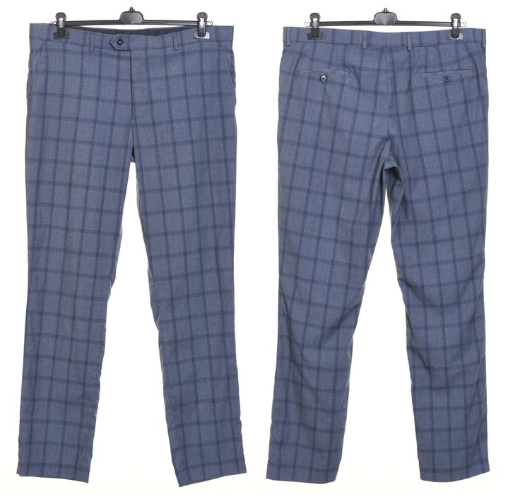 SAVILE ROW eleganckie niebieskie spodnie męskie w kratkę slim 54 38/34