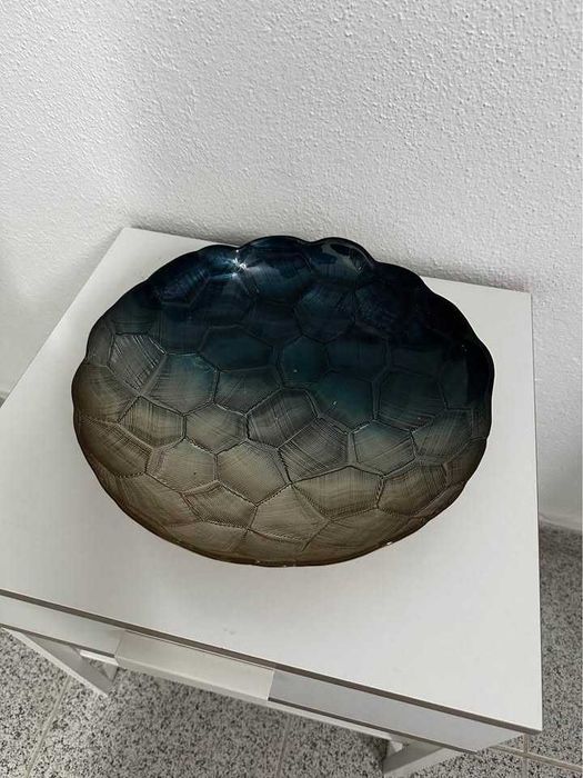 Taça Decorativa Vidro Degradê Azul/Cinza | Textura Casco Tartaruga